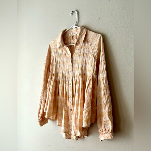 We The Free Peach Plaid Button-Down Shirt - Picture 2 of 6